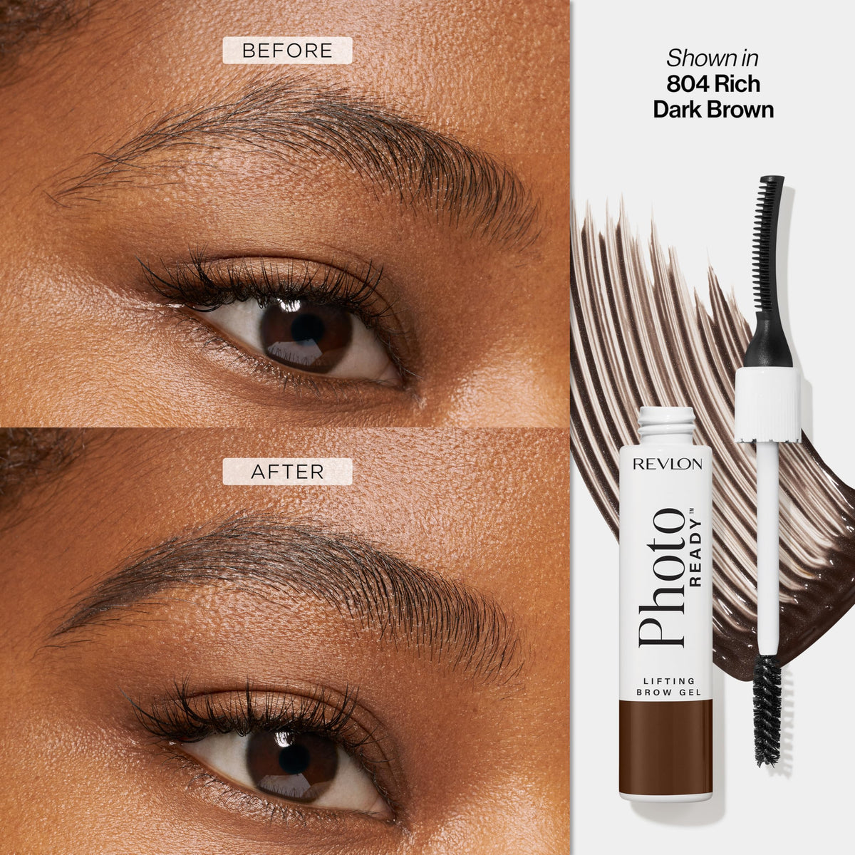 Revlon PhotoReady Lifting Brow Gel, Tinted Eyebrow Lamination with Spoolie Brush, Conditions, Shapes & Defines, 804 Rich Dark Brown, 0.23 fl oz Beauty & Personal Care REVLON