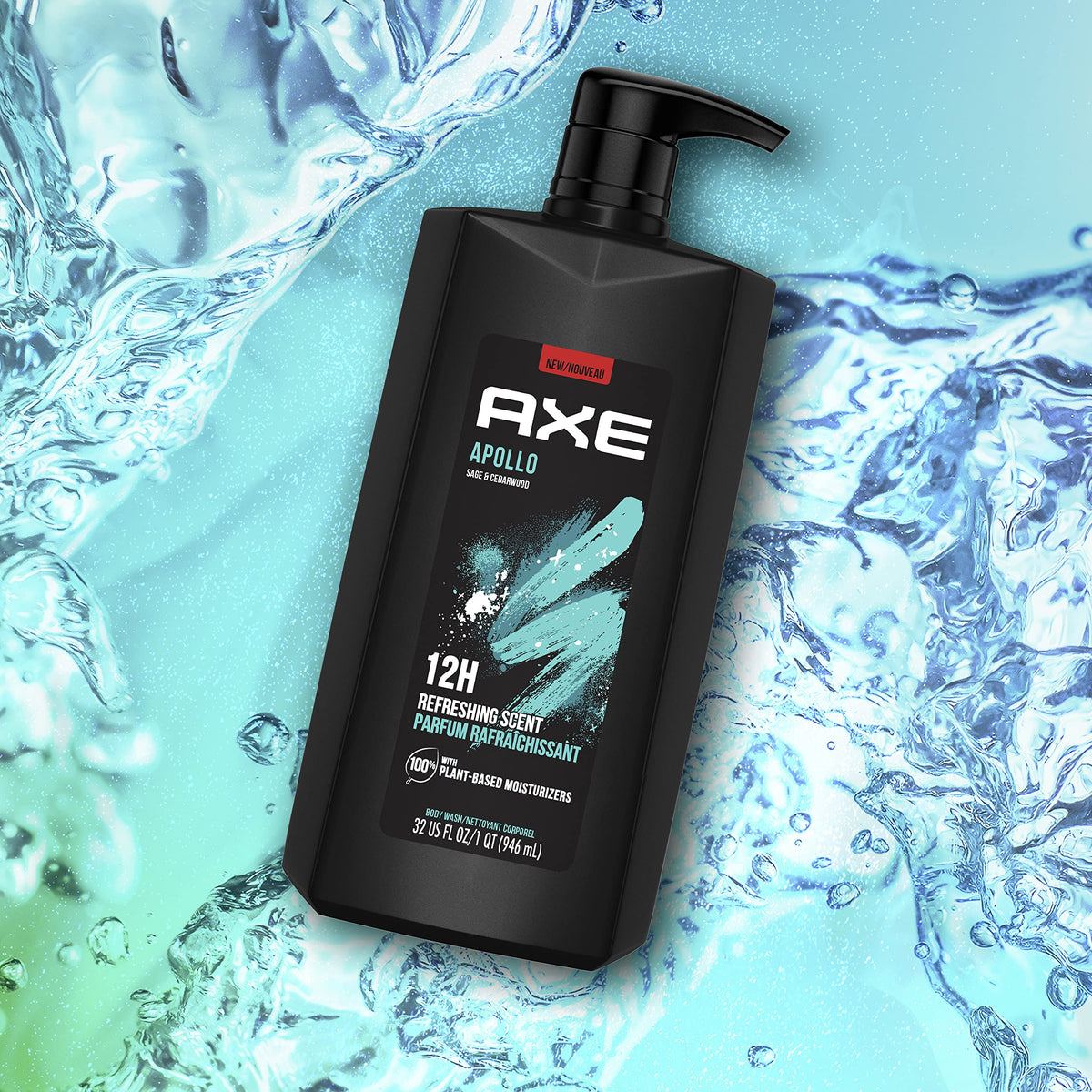 AXE Body Wash All-Day Fresh Shower Gel Apollo Sage & Cedarwood Men's Body Wash with Odor-Busting Prebiotics 32 oz Pump Beauty & Personal Care AXE
