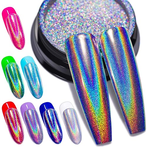 GA&EN Holographic Nail Polishing Powder Fine Rainbow Holo Unicorn Mirror Laser Effect Multi Chrome Manicure Pigment Glitter Dust for Salon Home Nail Beauty & Personal Care GA&EN