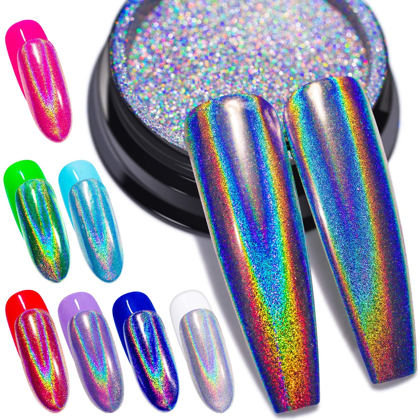GA&EN Holographic Nail Polishing Powder Fine Rainbow Holo Unicorn Mirror Laser Effect Multi Chrome Manicure Pigment Glitter Dust for Salon Home Nail Beauty & Personal Care GA&EN