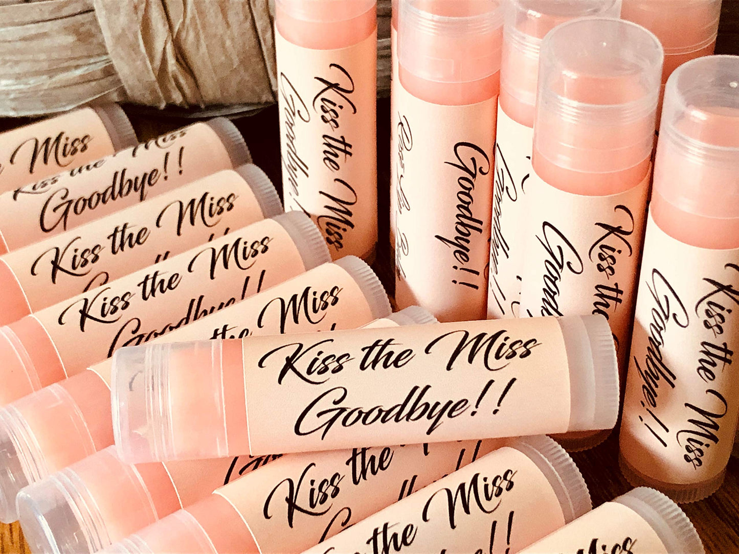 10 KISS THE MISS GOODBYE Bridal Shower Rosé Wine Lip Balms Bachelorette Party Beauty and Personal Care Red Barn Farm of Maine
