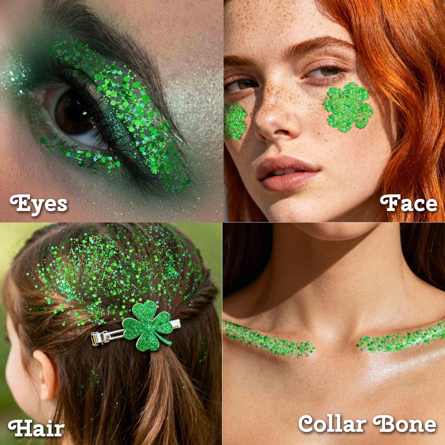 St Patricks Day Accessories Green Face Glitter & 10 PCS 7mm 33’ St Patricks Day Decorations Green Beaded Necklace Set, Christmas Glitter for Hair Beauty & Personal Care faglowmify