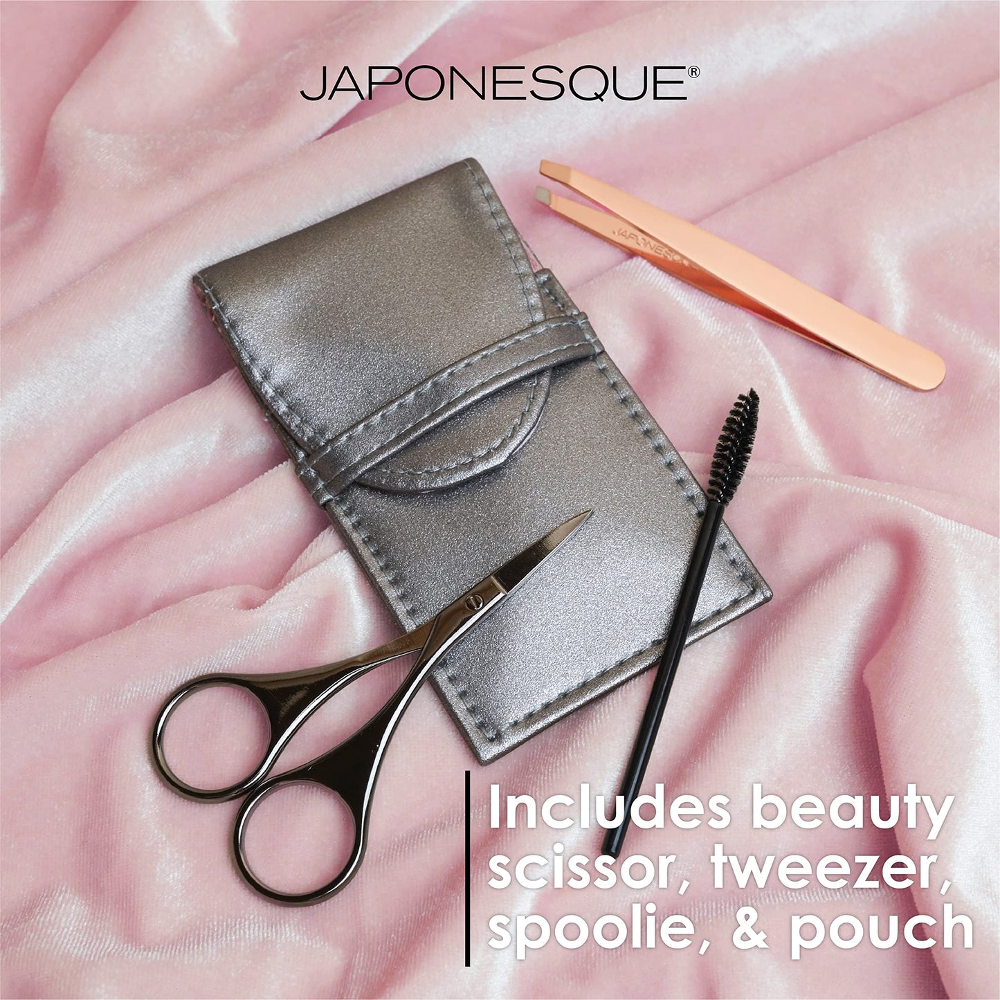 JAPONESQUE Luxe Brow Kit, Rose Gold Slant Tweezers, Beauty Scissors, One Spoolie Brush Beauty and Personal Care JAPONESQUE