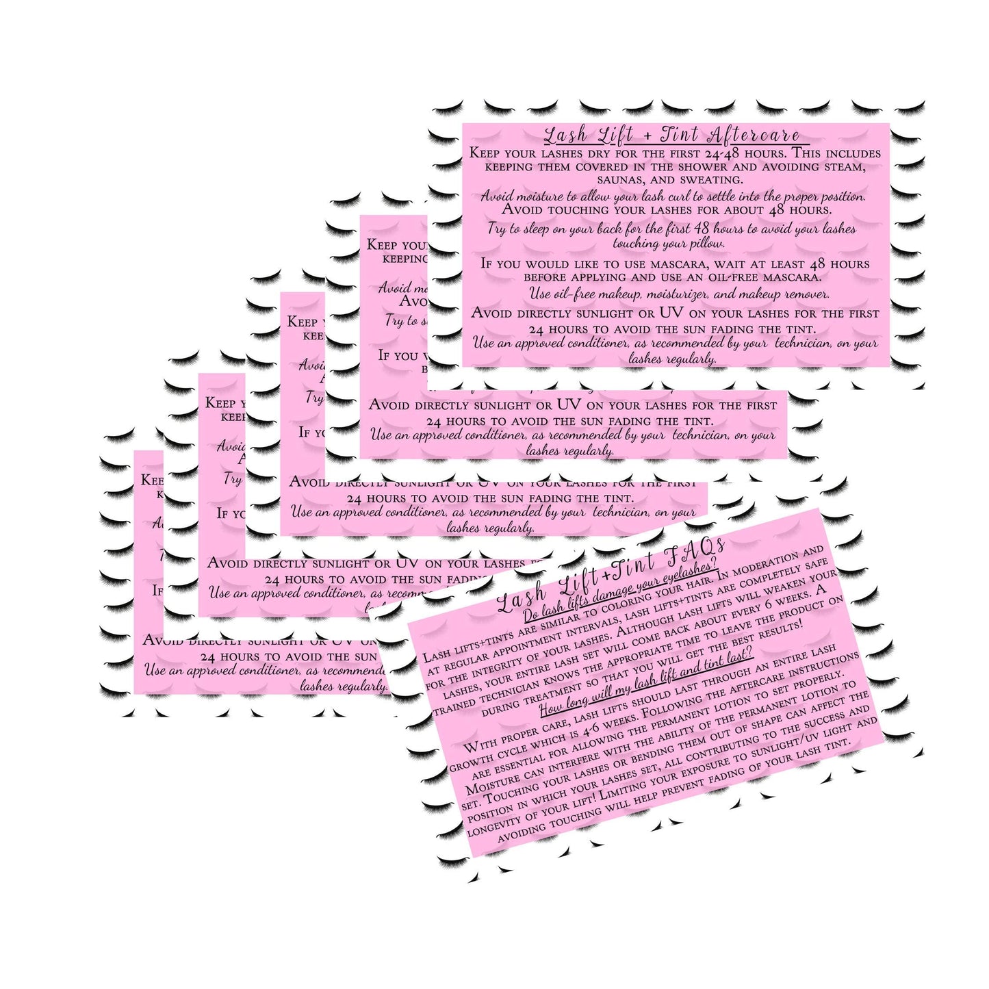 Lash Lift + Tint Aftercare Instruction Cards | 50 Pack | 2 x 3.5” inches Business Card Size | Eyelash Lift and Tint Kit at home diy aftercare supplies Beauty & Personal Care Boutique Marketing LLC
