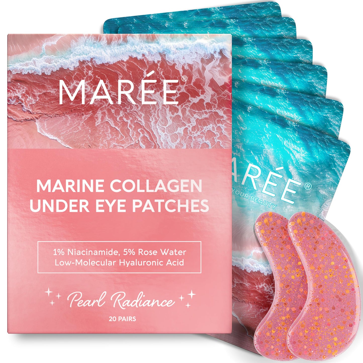 MAREE Pink Eye Gels - Marine Collagen Under Eye Patches for Puffy Eyes and Dark Circles - Undereye Mask Patches for Women - Hydrating Gel Eye Masks Beauty and Personal Care MAREE Default Title