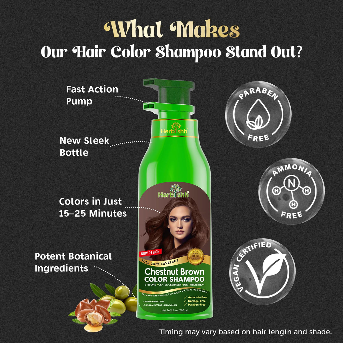 Herbishh Hair Color Shampoo for Gray Hair - Natural Hair Dye Shampoo - Colors Hair in Minutes - Lasts Up To 3-4 Weeks - 500 Ml - 3-In-1 Hair Color Beauty & Personal Care Herbishh