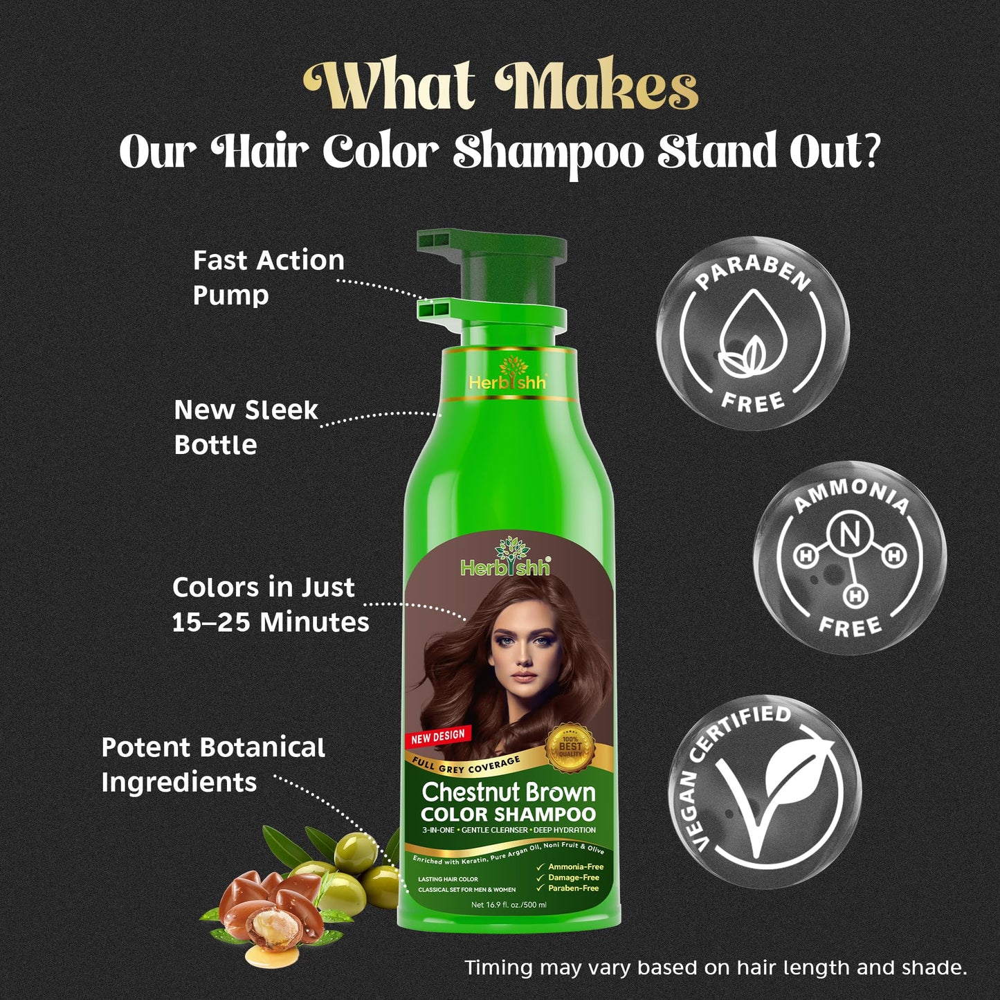 Herbishh Hair Color Shampoo for Gray Hair - Natural Hair Dye Shampoo - Lasts Up To 3-4 Weeks - 500ML - 3-In-1 Hair Color - Colors, Cleanses Beauty & Personal Care Herbishh
