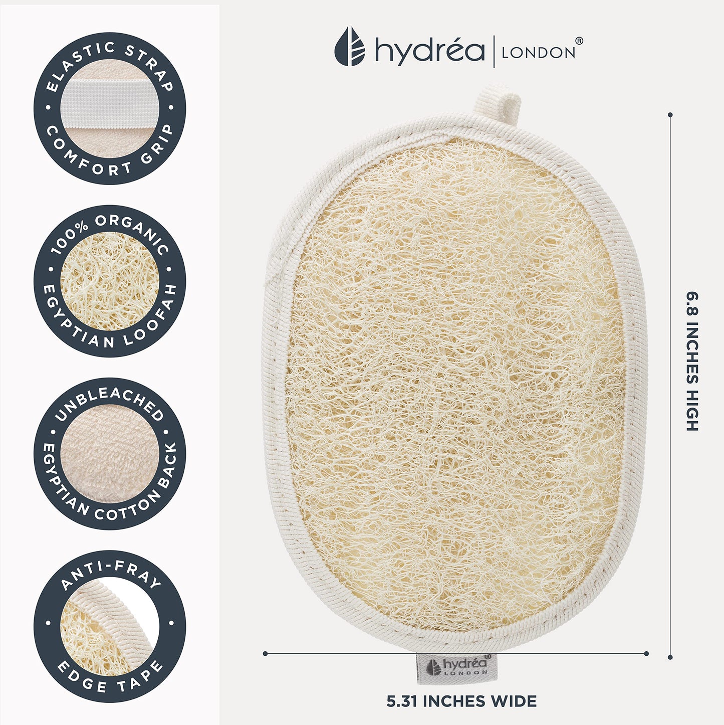 Hydréa London Organic Egyptian Loofah Luxury Exfoliating Body Pad Natural Quality Spa Bodycare for Bath Shower Beauty & Personal Care Hydrea London