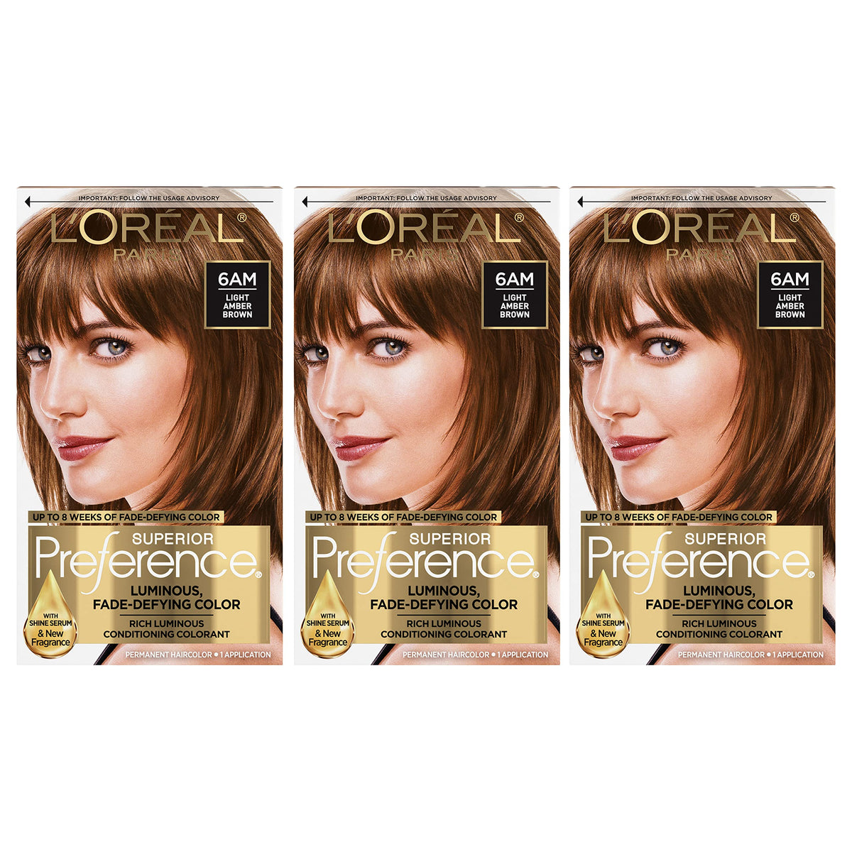 L'Oreal Paris Superior Preference Luminous Fade-Defying Permanent Hair Color, Hair Dye For Up to 9 Weeks of Radiance, Light Amber Brown 6AM, 1 Hair