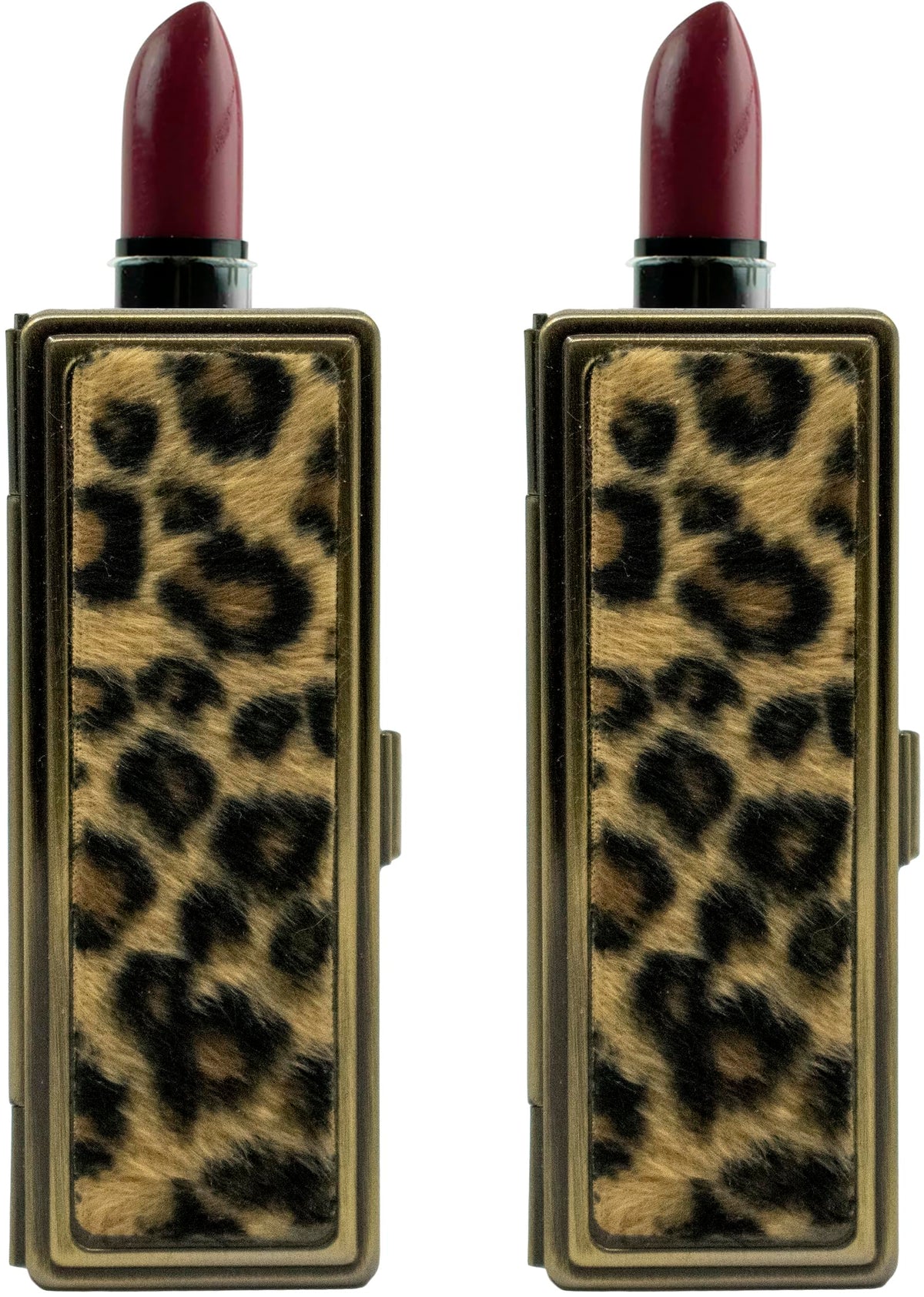 Stephanie Imports Set of 2 Rectangular Vintage Lipstick Cases With Glass Mirror (Leopard Print) Beauty & Personal Care Stephanie Imports