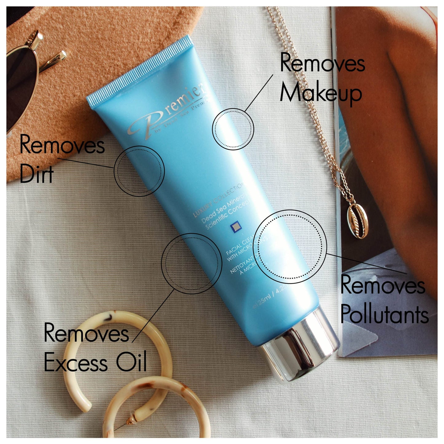 Premier Dead Sea Facial Cleanser with Micro Grains, Luxury collection foaming face wash, daily use skin care, nondrying, anti-aging Skin Care Beauty & Personal Care Premier