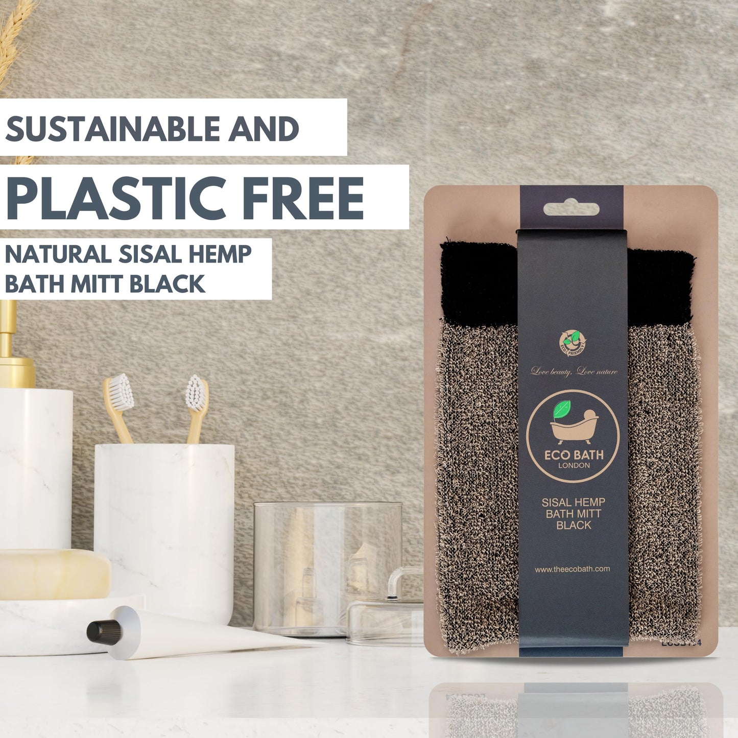 Eco Bath London Natural Sisal Hemp Bath Mitt - 100% Natural Exfoliating Mitt for Face and Body, Premium Shower and Bath Sponge for Gentle Exfoliation Beauty and Personal Care Eco Bath London