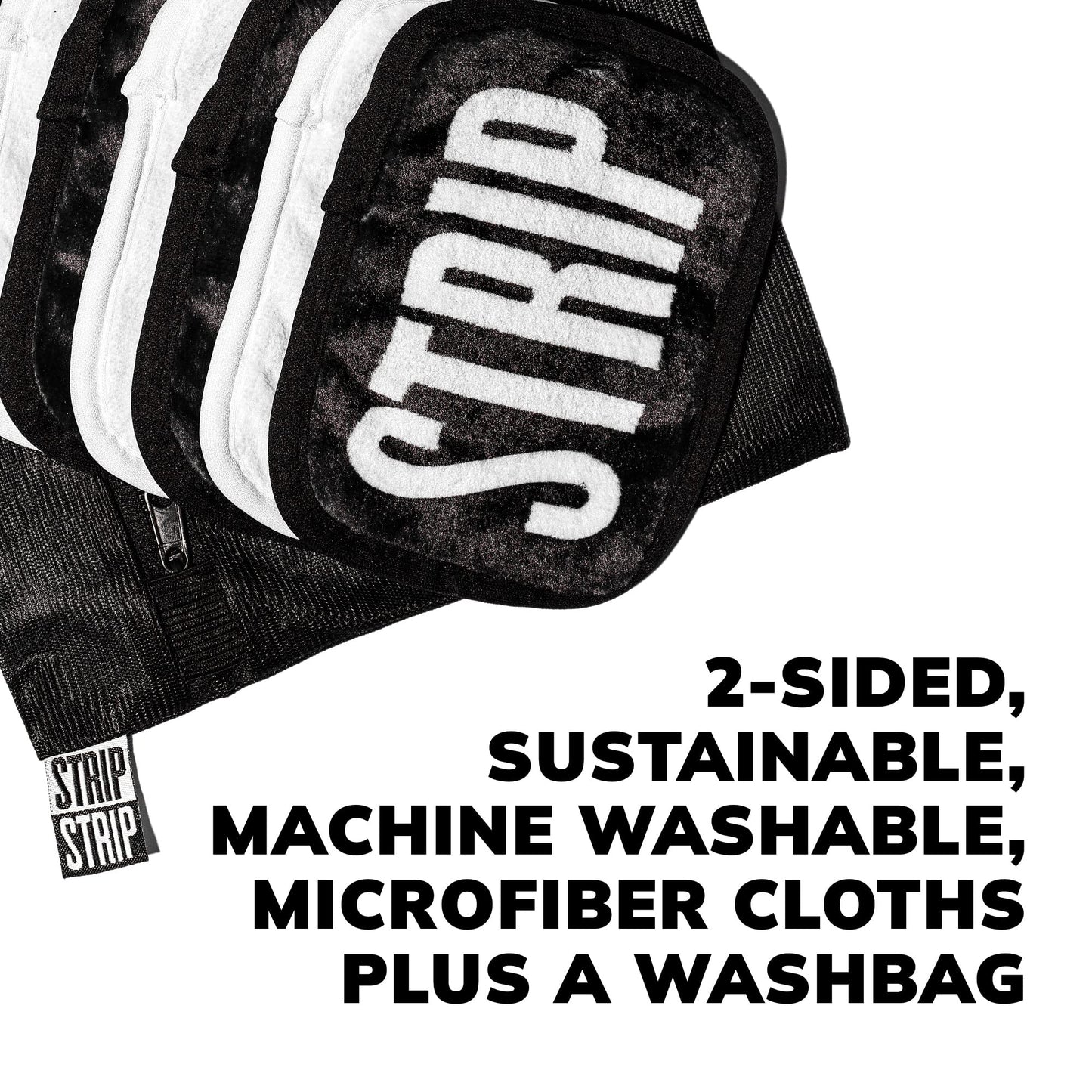 STRIP MAKEUP - Reusable Cleansing Wipes Black/White - - 2-sided, sustainable, washable microfiber cloths - Pack of 7 Beauty & Personal Care STRIP MAKEUP