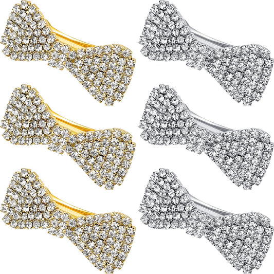 WILLBOND 6 Pcs Crystal Rhinestone Hair Clip Sparkly Bling Silver Gold Cute Bows Wedding Barrette for Women Mini Alligator Diamond Clip Bridal Hair Beauty & Personal Care WILLBOND