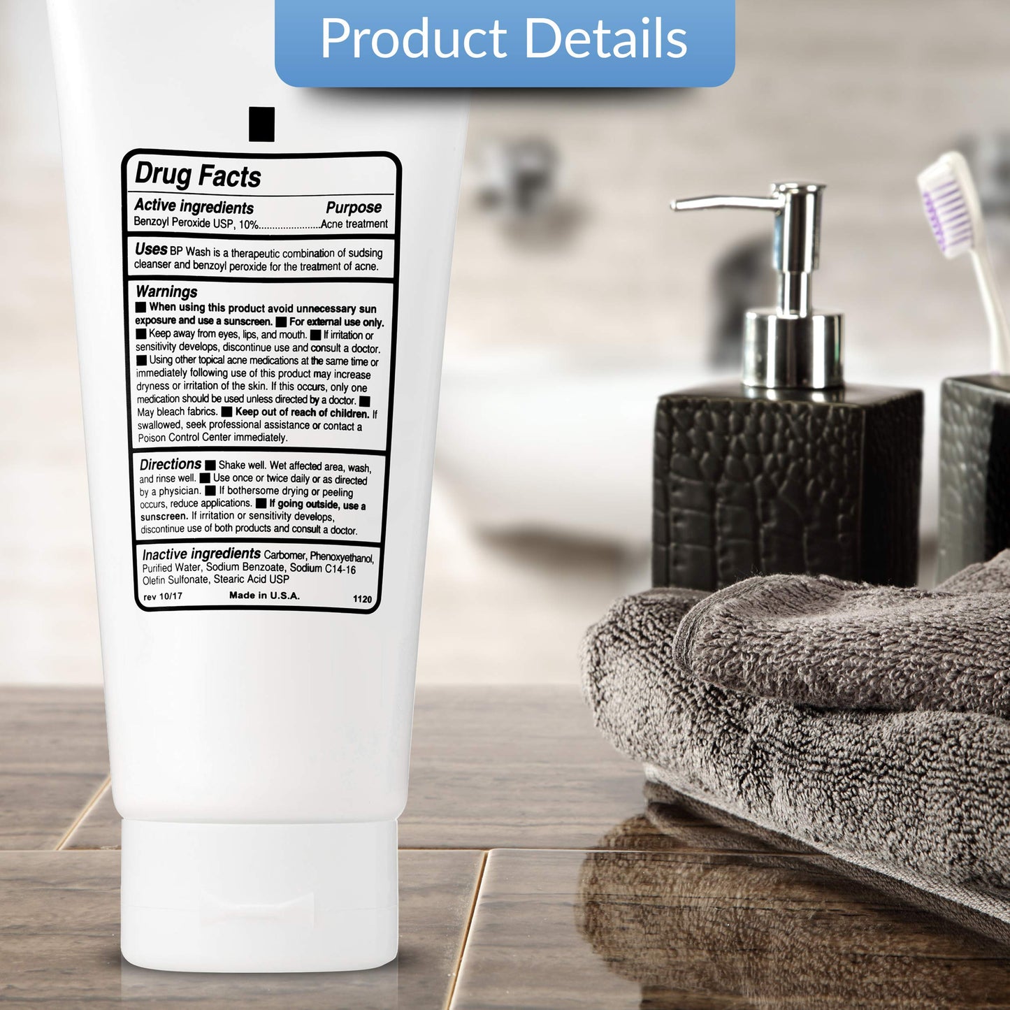 Tutta La Pelle Benzoyl Peroxide Body Wash 10% - Acne Face Wash & Acne Body Wash - Butt Acne Treatment & Back Acne Treatment - Highest Grade Medical Beauty & Personal Care Tutta La Pelle