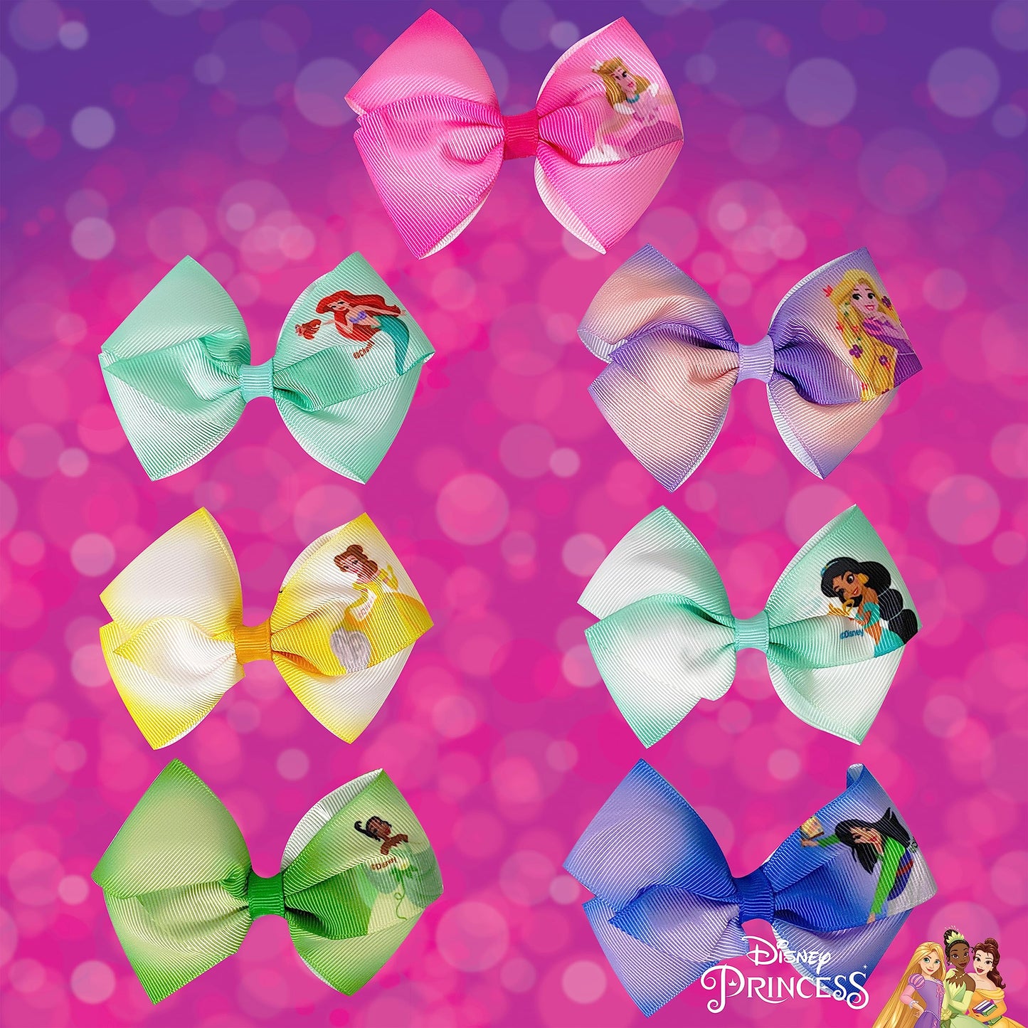 Disney Princess - Girls Hair Accessories Gift Set - Kids Hair Bows - 7 Pcs 4 Inch Bundle - Different Princess on Each Clip - Alligator Clip Ages 3+ Beauty & Personal Care LUV HER