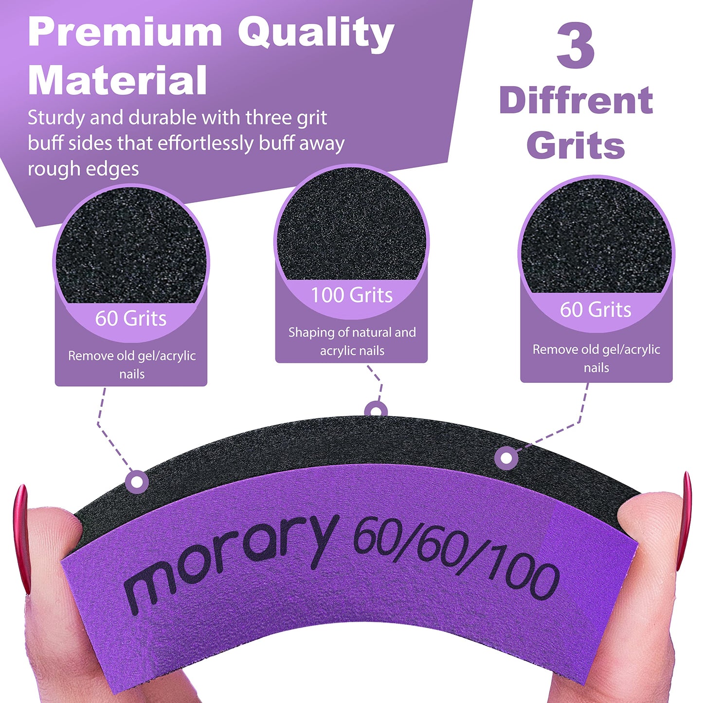 Morary 12-Pack Nail Buffers for Acrylic Nails, 60/60/100 Grit, 3 Sided (Purple Black) Beauty & Personal Care Morary