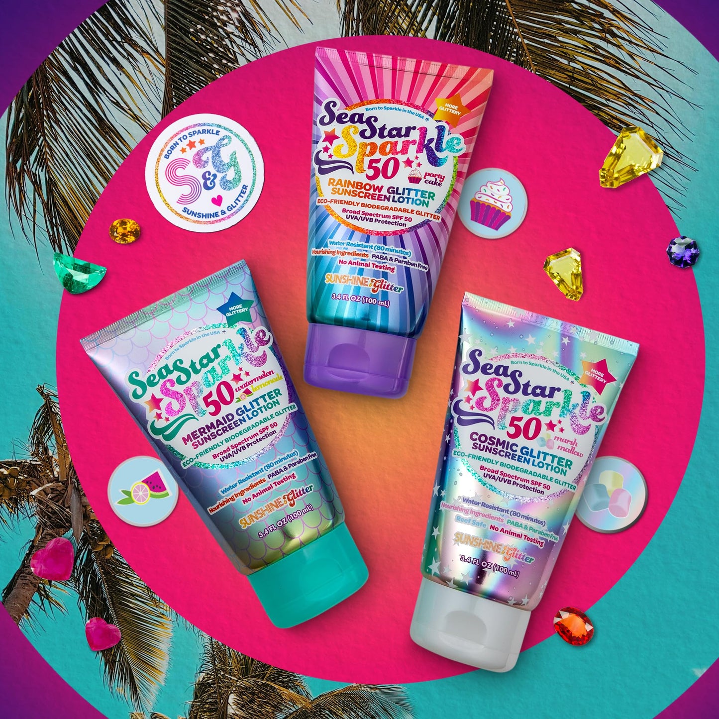Seastar Sparkle - Cosmic Marshmallow Scented Glitter Sunscreen Lotion - SPF 50 - Biodegradable Sunscreen, Kids, Water Resistant, Glitter lotion Beauty & Personal Care Sunshine & Glitter