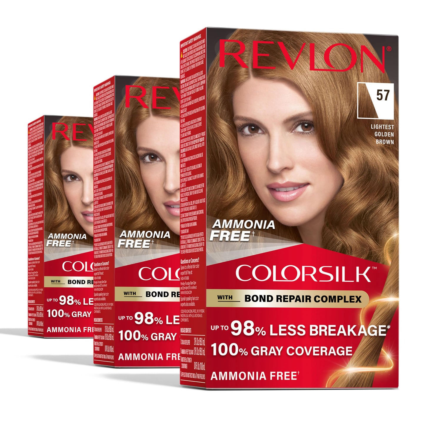 Revlon ColorSilk with Bond Repair Complex, Brown Permanent Hair Color, 100% Gray Coverage, Ammonia Free Hair Dye, Vegan Keratin, 57 Lightest Golden Beauty & Personal Care REVLON