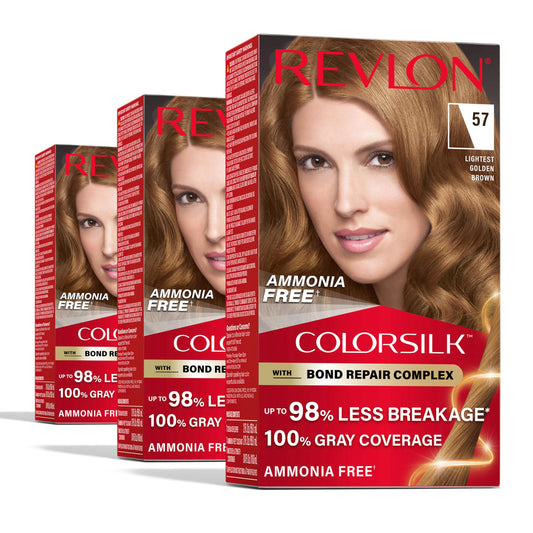 Revlon ColorSilk with Bond Repair Complex, Brown Permanent Hair Color, 100% Gray Coverage, Ammonia Free Hair Dye, Vegan Keratin, 57 Lightest Golden Beauty & Personal Care REVLON