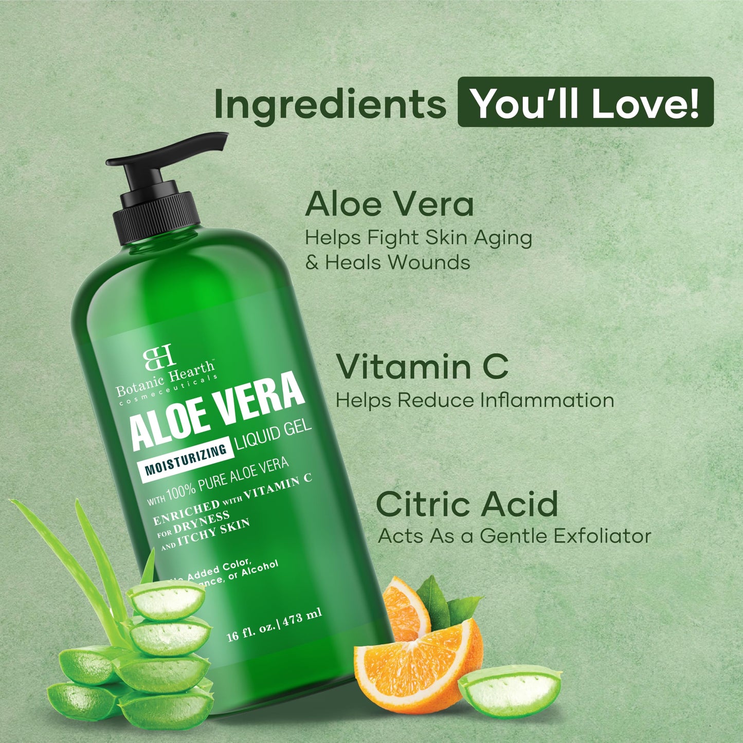Botanic Hearth Aloe Vera Moisturizing Liquid Gel - 100% Pure Aloe, Enriched with Vitamin C for Dry & Itchy Skin - No Added Color, Fragrance, or Beauty & Personal Care Botanic Hearth