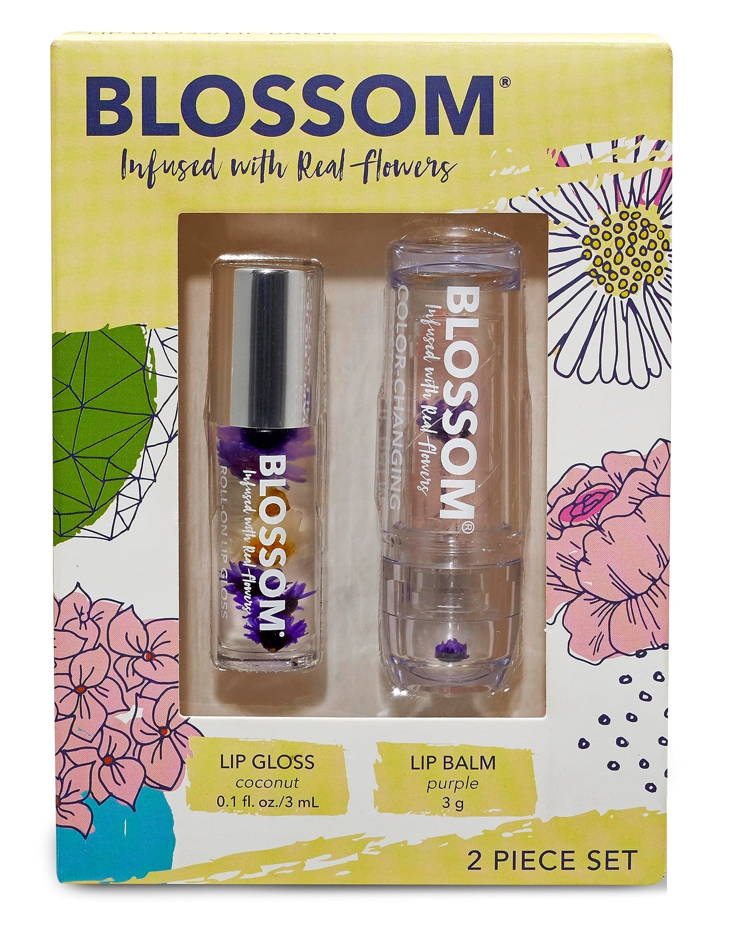 Blossom Moisturizing Scented pH Color Changing Crystal Lip Balm Strawberry Scented Lip Stain Tint, Mini Coconut Rollon Scented Lip Gloss, Infused Beauty & Personal Care Blossom