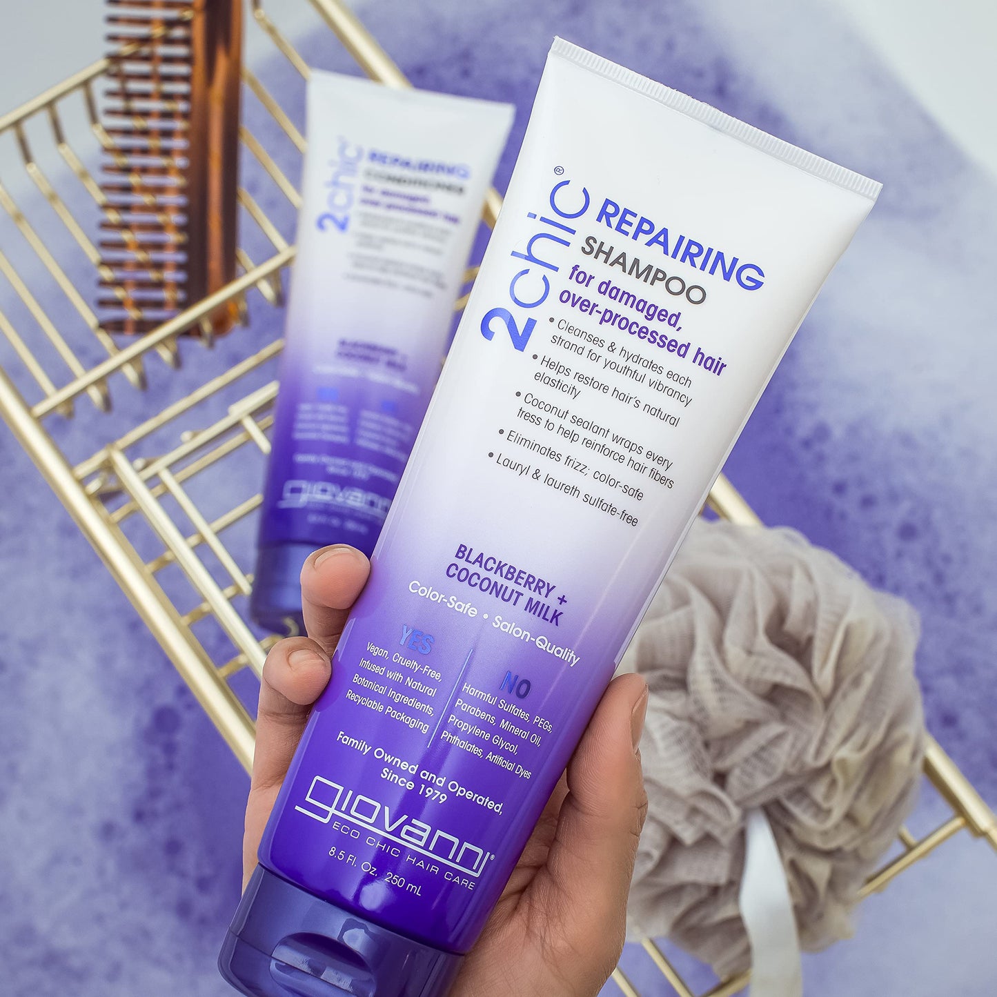 GIOVANNI 2chic Ultra-Repairing Shampoo & Conditioner Set - For Damaged, Over-Processed Hair, Helps Restore Hair's Natural Elasticity, Blackberry Beauty & Personal Care GIOVANNI