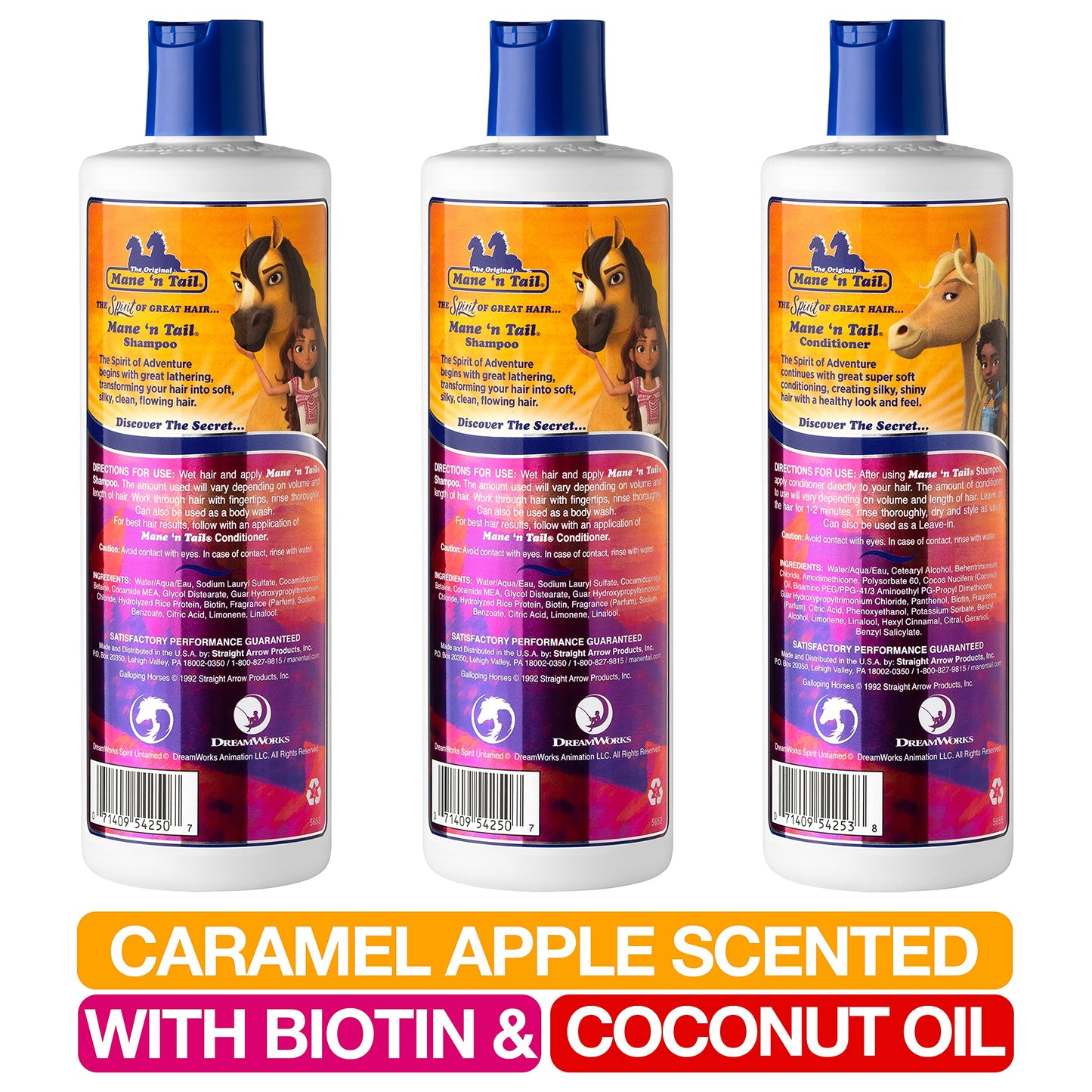 Mane 'n Tail Spirit Untamed Shampoo (2-Pack) & Conditioner (1-Pack) - Caramel Apple Scented, Gentle Coconut Oil Formula for Soft, Silky Hair (11.02 oz Beauty & Personal Care Mane 'n Tail