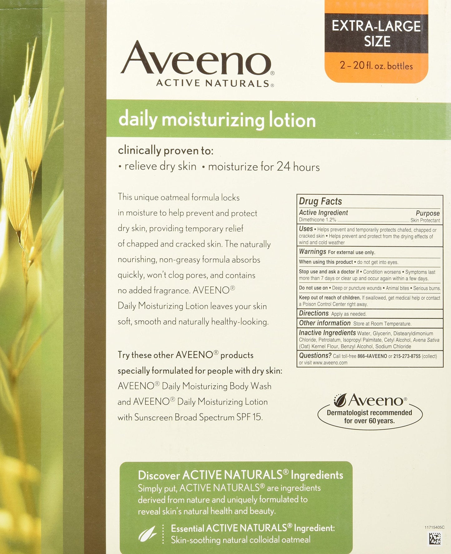 Aveeno Active Naturals Daily Moisturizing Lotion, New 2 Pack Of 20 Fl Ounce Pump, 1 Fl Ounce Beauty & Personal Care Aveeno