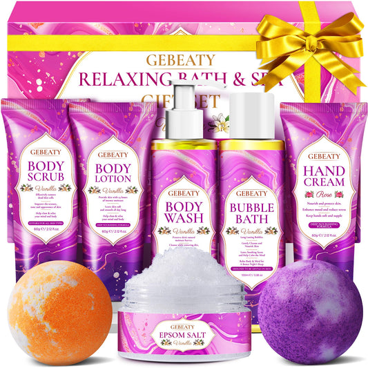 Spa Bath Sets for Women Gift,Stress Relief & Relaxing Body Wash Bath Set,Vanilla Home Spa Basket Gifts Set for Woman Mom Wife Her Sister,Unique Self Beauty and Personal Care GEBEATY