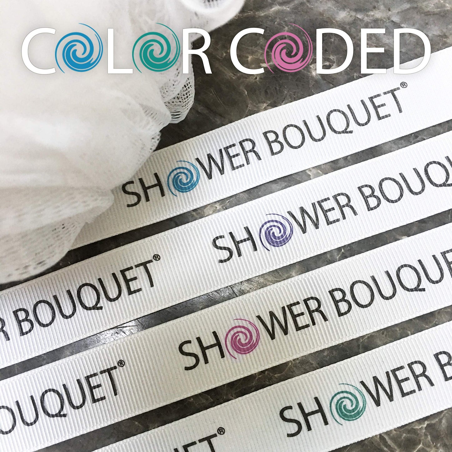 SHOWER BOUQUET Loofah Soft-White-Cloud XL Bath-Sponge 4-Pack // Extra Large 75g Mesh Loofa Lufa Pouf Set for Men and Women - Exfoliate with Big Gentle Beauty & Personal Care Shower Bouquet