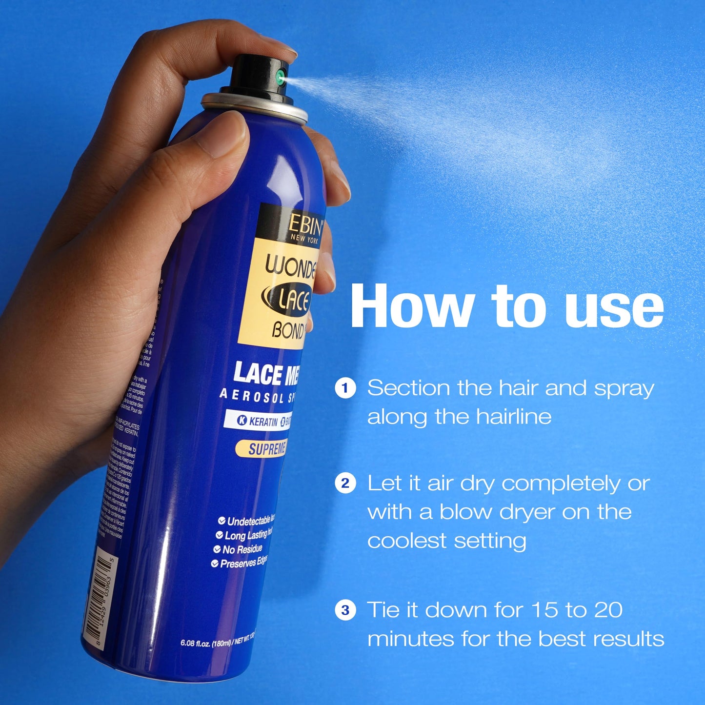 Wonder Lace Melt Aerosol Spray - Keratin Biotin Infused 6.08 fl.oz./180ml Preserves Edges & Undetectable Lace Long lasting hold No Residue glueless Beauty & Personal Care WONDER LACE BOND