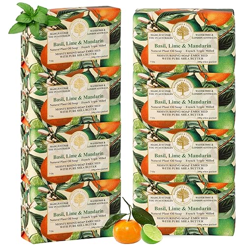 Wavertree & London Basil, Lime & Mandarin Scented Natural Soap (8 Bars), 7oz Moisturizing French Triple Milled Soap Bars enriched with shea butter Beauty & Personal Care Wavertree & London