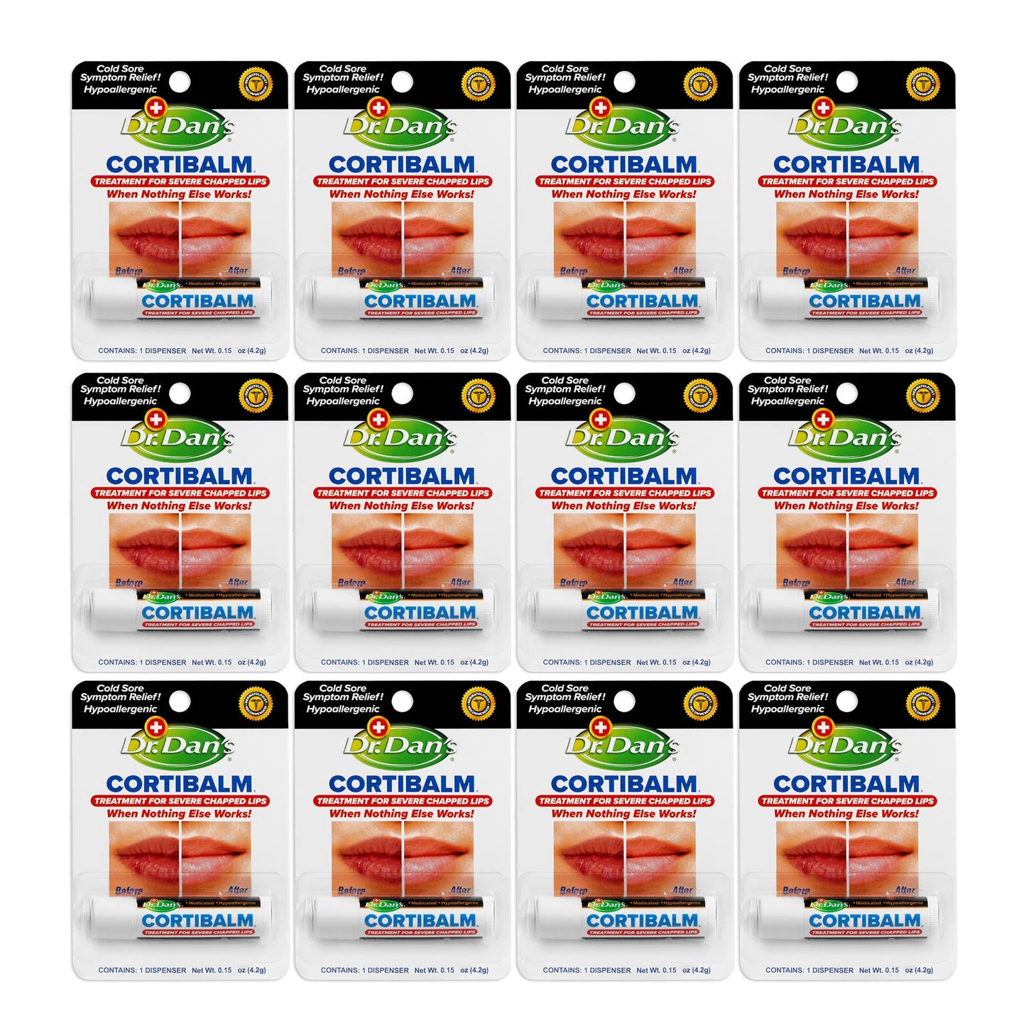 Dr. Dan's Cortibalm- 12 Pack - for Dry Cracked Lips - Healing Lip Balm for Severely Chapped Lips - Designed for Men, Women and Children Beauty and Personal Care Dr. Dan's