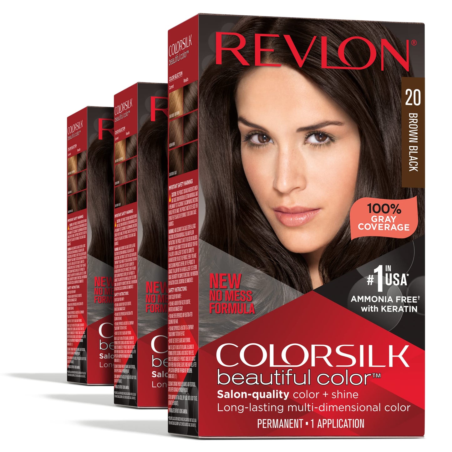 Revlon Permanent Hair Color, Permanent Hair Dye, Colorsilk with 100% Gray Coverage, Ammonia-Free, Keratin and Amino Acids, 20 Brown Black, 4.4 Oz Beauty & Personal Care REVLON