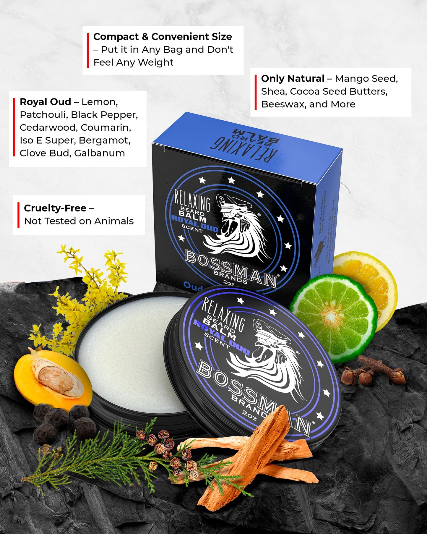 Bossman Relaxing Beard Balm for Men (Royal Oud Scent) - Tames, Relaxes, Thickens & Softens for Ultimate Beard Care - Made in USA Beauty & Personal Care Bossman