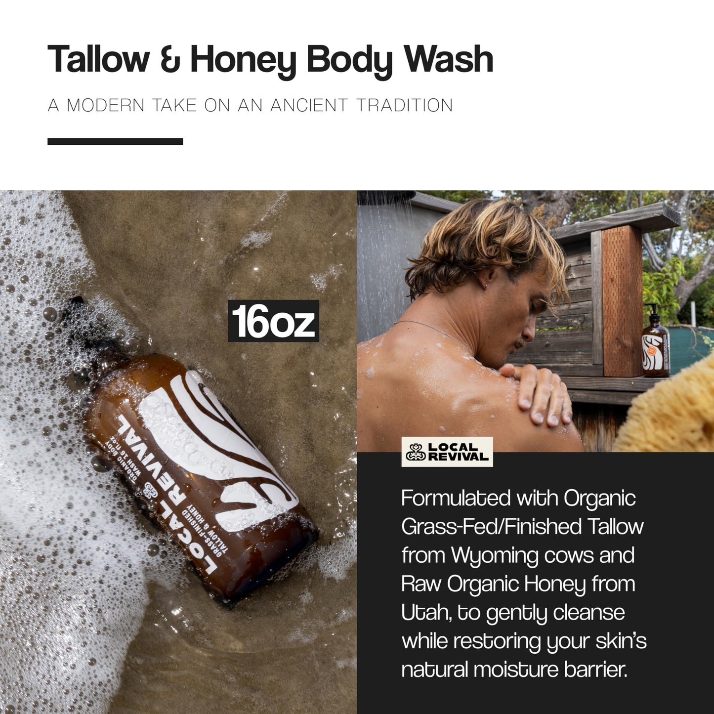 Local Revival Tallow and Honey Body Wash - Blue Citrus - Beef Tallow with Honey, Olive Oil, Shea Butter and Jojoba Oil - Moisturizing Body Wash Beauty & Personal Care Local Revival