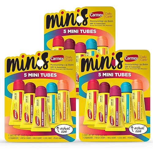 Carmex Daily Care Minis Moisturizing Lip Balm Tubes, SPF 15, Multi-Flavor Lip Balm Pack, 15 Count (3 Packs of 5) Beauty & Personal Care Carmex