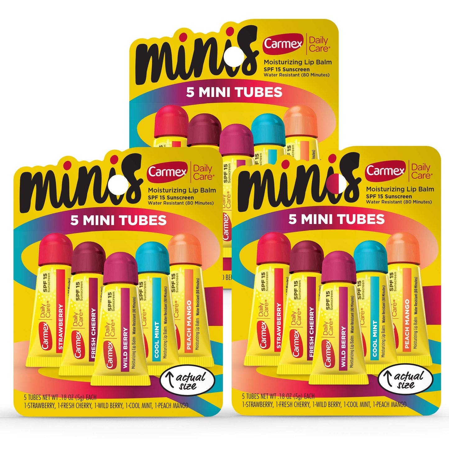 Carmex Daily Care Minis Moisturizing Lip Balm Tubes, SPF 15, Multi-Flavor Lip Balm Pack, 15 Count (3 Packs of 5) Beauty & Personal Care Carmex