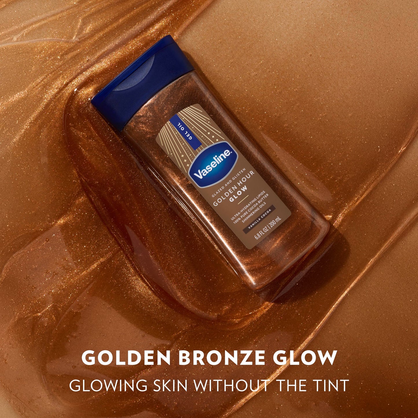 Vaseline Glazed and Glisten Golden Hour Body Gel Oil Glow Vanilla Cocoa Shimmering with Ultra-Hydrating Lipids and 100% Pure Cocoa Butter, 6.8 Oz Beauty & Personal Care Vaseline