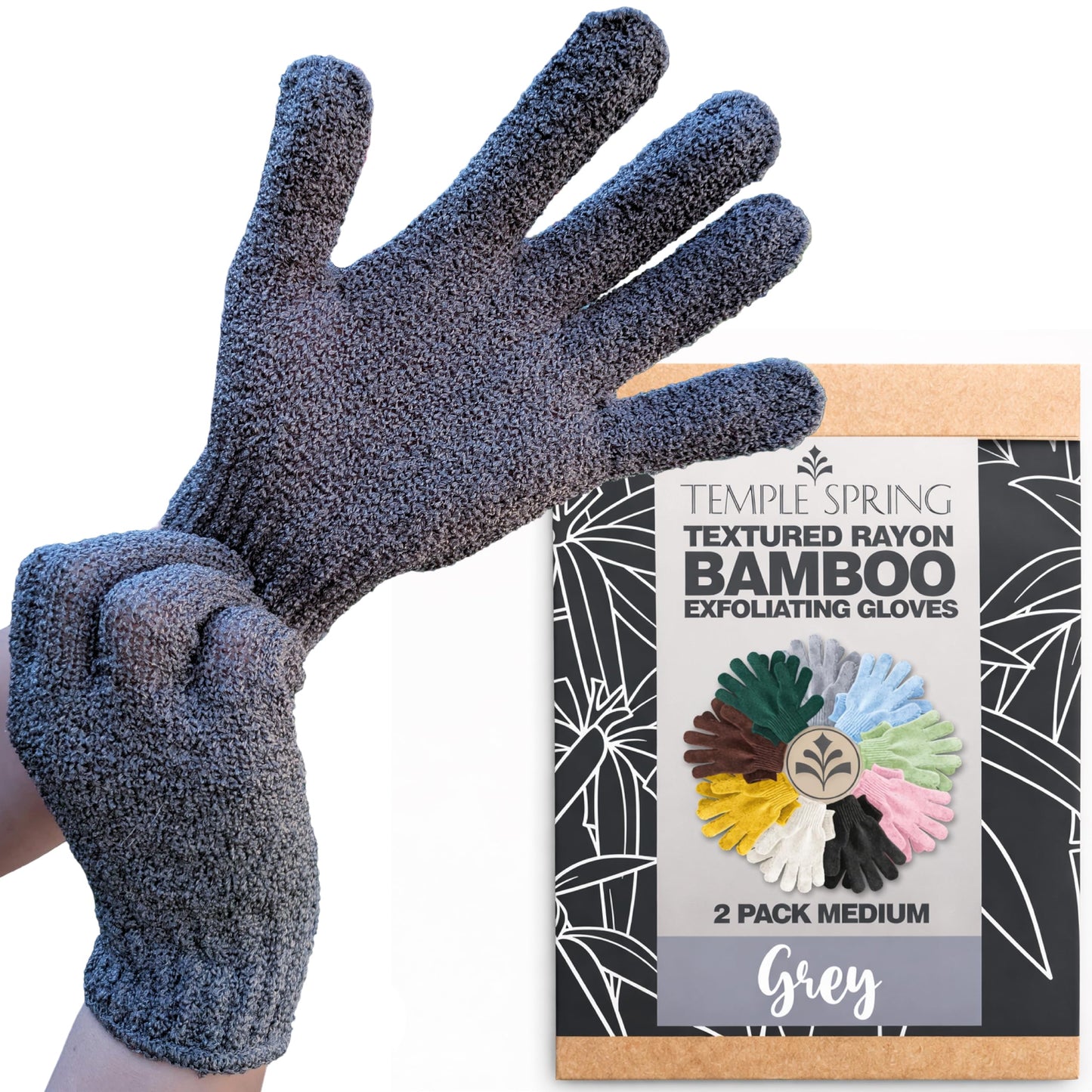 Temple Spring Shower Gloves Exfoliating for Women - Natural Textured Rayon Bamboo Exfoliating Glove with Thicker Weave for Deep Cleansing, Dead Skin Beauty and Personal Care Temple Spring