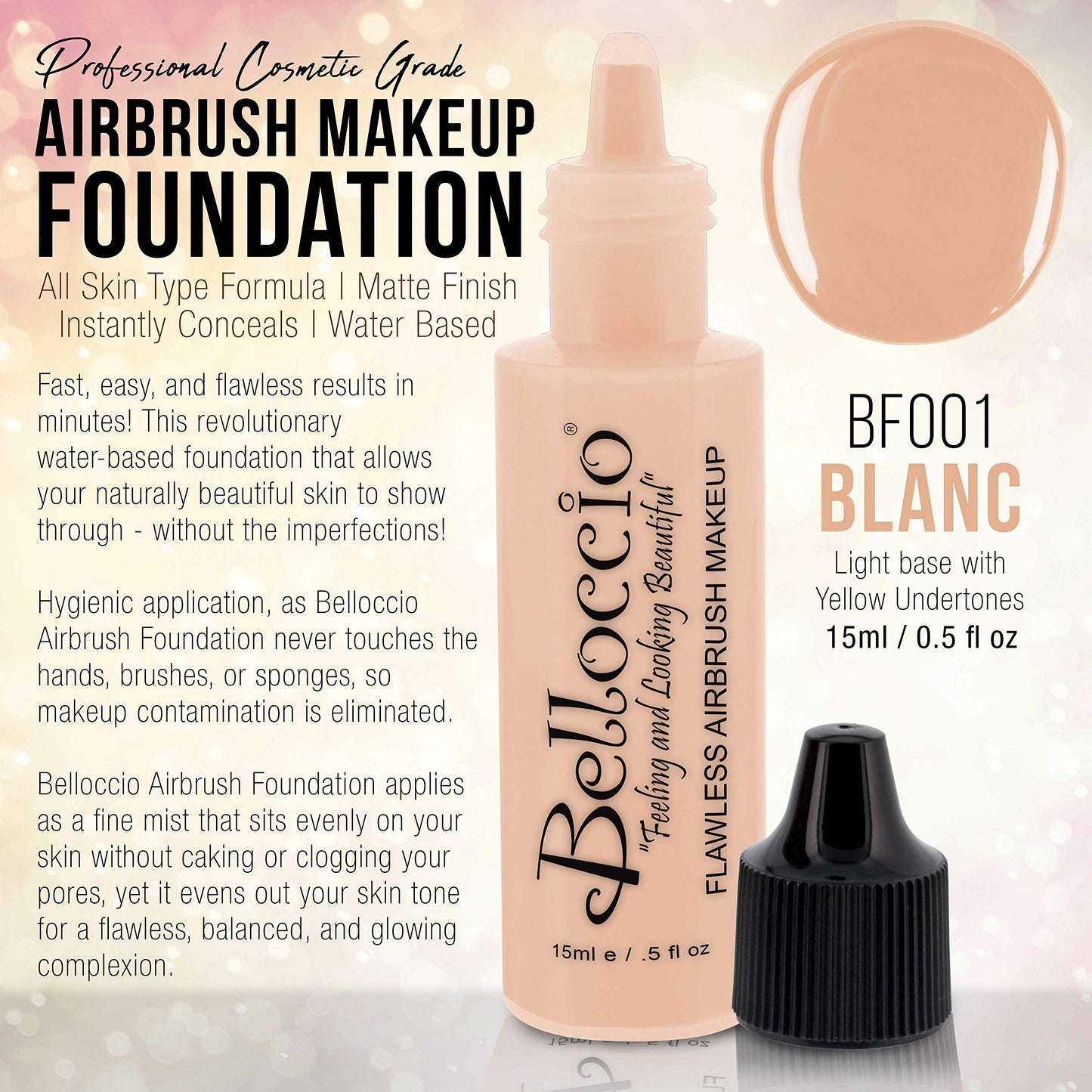 Belloccio's Professional Cosmetic Airbrush Makeup Foundation 1/2oz Bottle: Blanc- Light with Yellow Undertones Beauty & Personal Care Belloccio