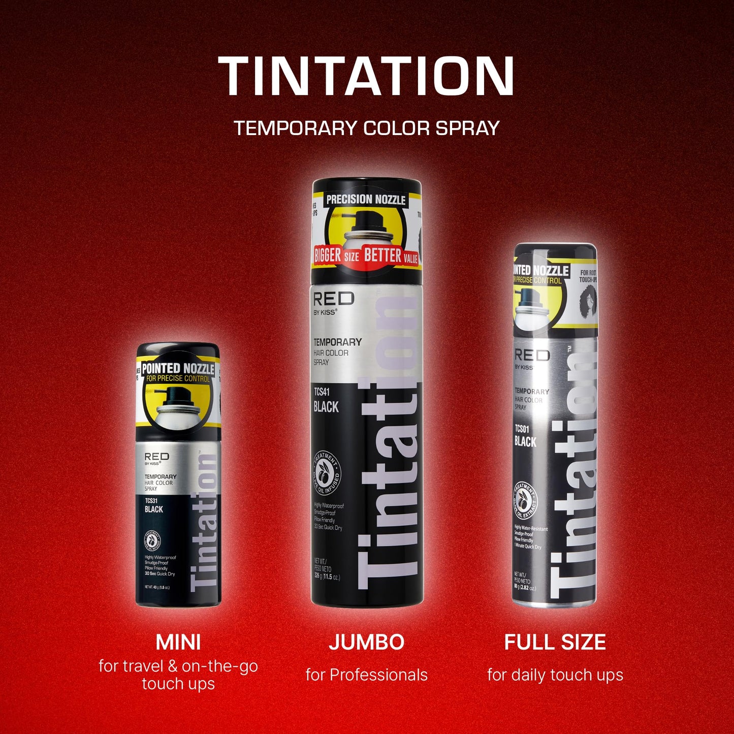 RED by Kiss Tintation Temporary Hair Color Spray, Extra Large Size, Instant Gray Root Cover Up, Water-Resistant, Smudge-Proof, Hairline & Barber Beauty & Personal Care Red by Kiss