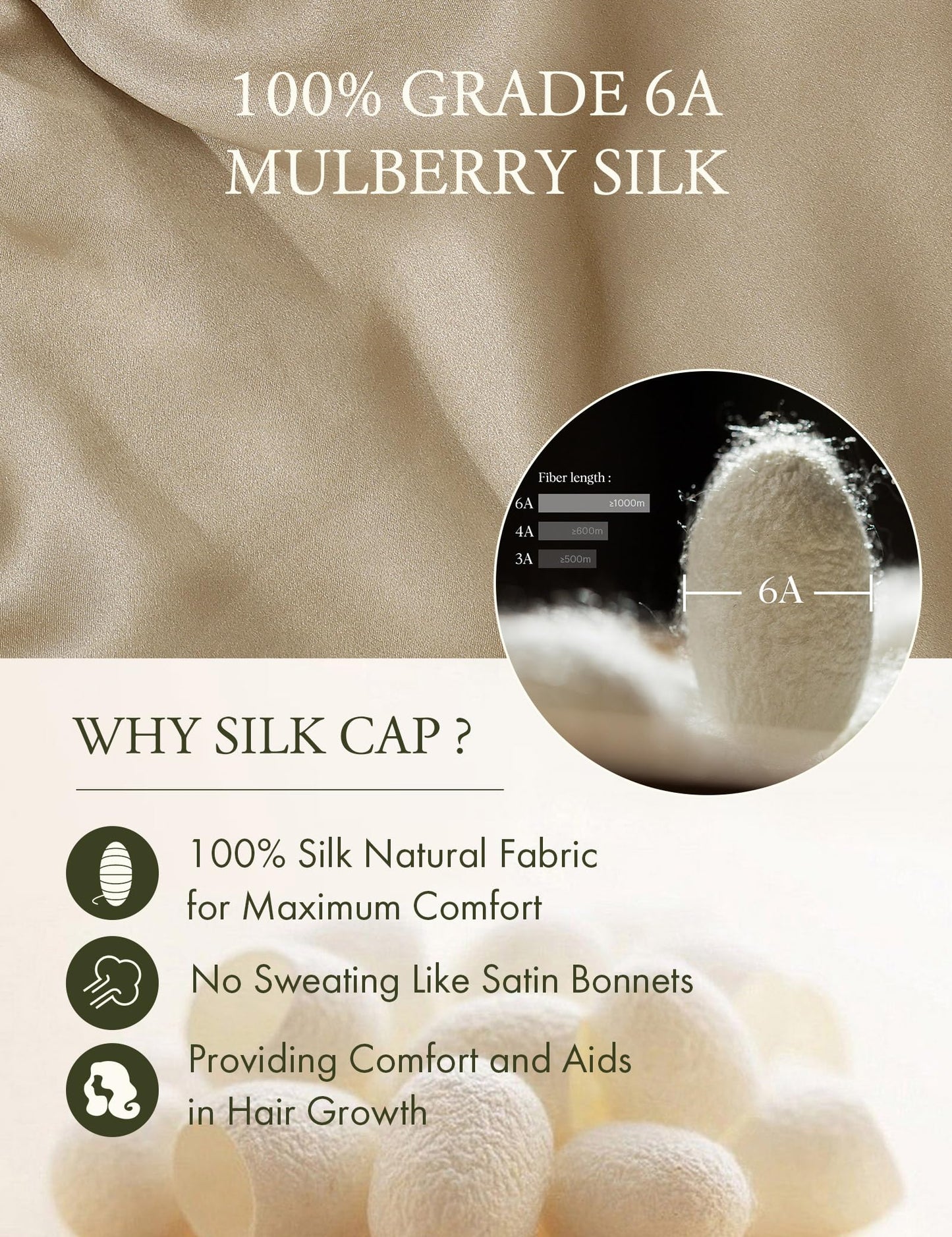 LilySilk Extra Long Silk Bonnet Sleep Cap for Women Soft Adjustable Hair Bonnet for Braids,Curly,Long Hair- Soft Elastic Band, Taupe Beauty and Personal Care LilySilk