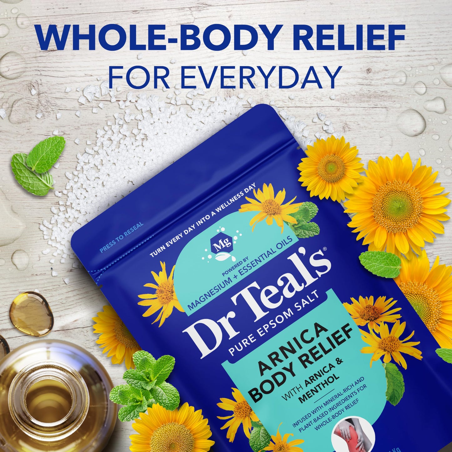 Dr Teal's Arnica Body Relief Epsom Salt Magnesium Soak with Menthol & Essential Oils, Muscle Recovery, 3 lbs Beauty and Personal Care Dr Teal's