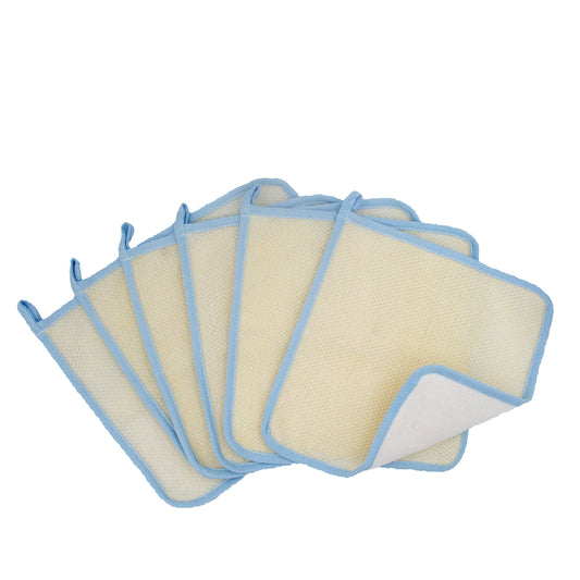Bleu Bath (6 Pack) Dual-Sided Exfoliating Skin Towel Natural Terry Body Cloth Scrubber Premium Sturdy Loofah Towel Soft and Buffing Wash Cloth White Beauty & Personal Care Bleu Bath