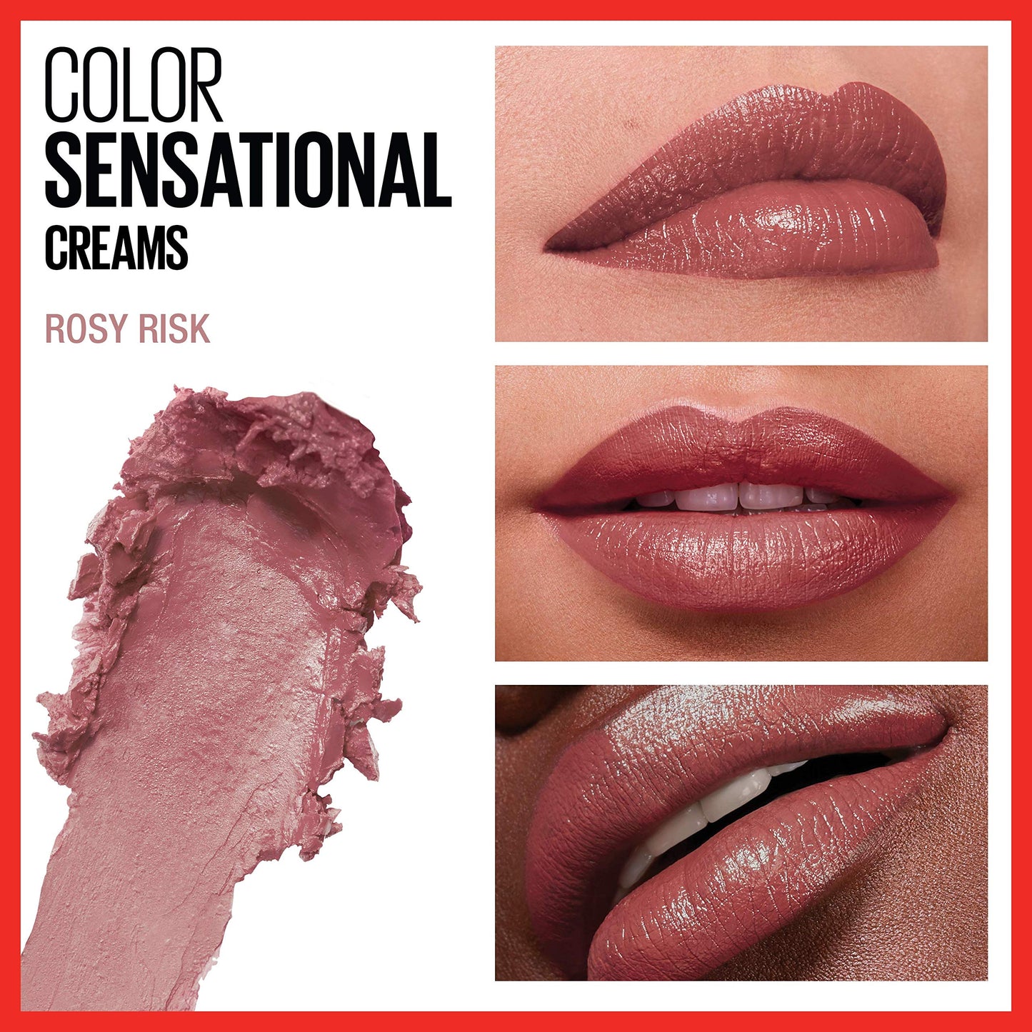 Maybelline Color Sensational Lipstick, Lip Makeup, Cream Finish, Hydrating Lipstick, Nude, Pink, Red, Plum Lip Color, Rosy Risk, 0.15 oz; (Packaging Beauty & Personal Care MAYBELLINE