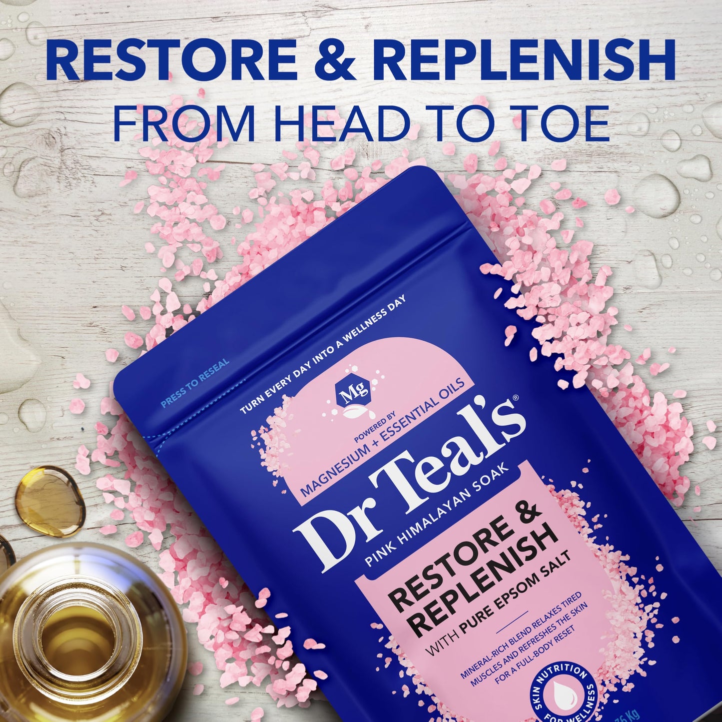 Dr Teal's Epsom Salt Magnesium Soak, Restore & Replenish with Pink Himalayan Salt, 3 lbs Beauty and Personal Care Dr Teal's