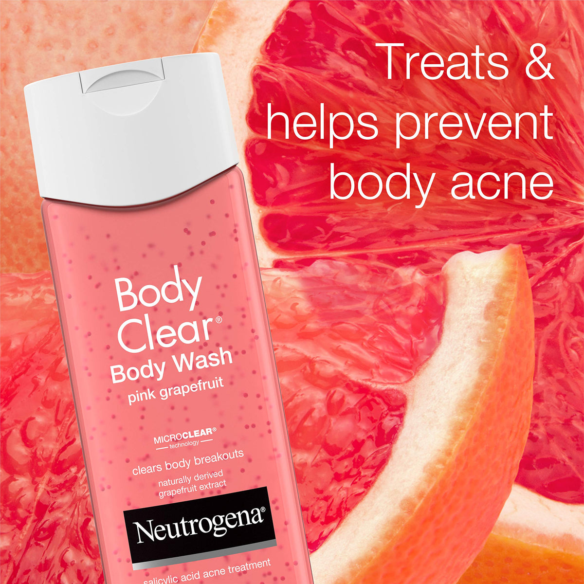 Neutrogena Body Clear Acne Treatment Body Wash with 2% Salicylic Acid Acne Medicine to Prevent Body Breakouts, Pink Grapefruit Shower Gel for Back Beauty & Personal Care Neutrogena