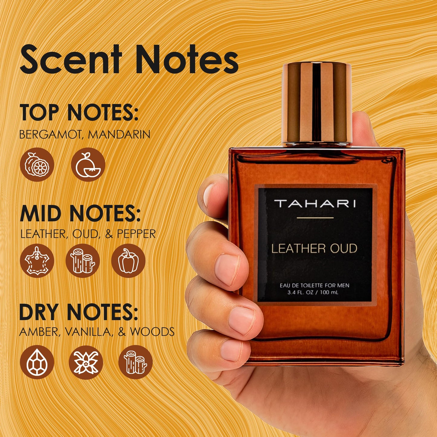TAHARI Leather Oud Eau de Toilette for Men - Long-Lasting Luxury Cologne Spray with Bergamot, Leather & Amber Scent - Bold, Masculine, Sophisticated Beauty & Personal Care TAHARI